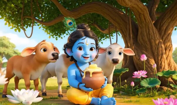Baby Krishna Stealing Butter &ndash; Janmashtami Theme