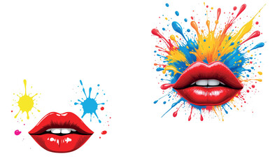 Vsai red lips with colorful paint splashing representing freedom of expression