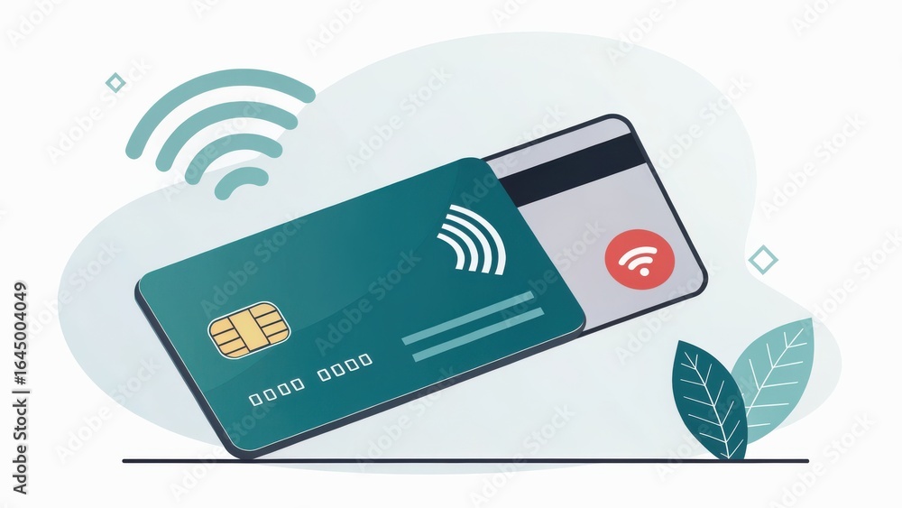 Poster incognito user concept. digital illustration of a contactless payment card with waves.