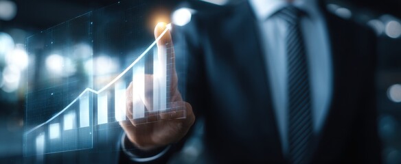 The businessman analyzing financial growth through innovative digital graphs.