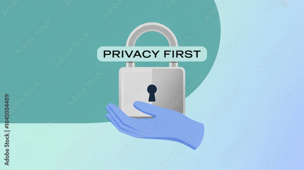 Poster incognito user concept. hand holding a lock with 