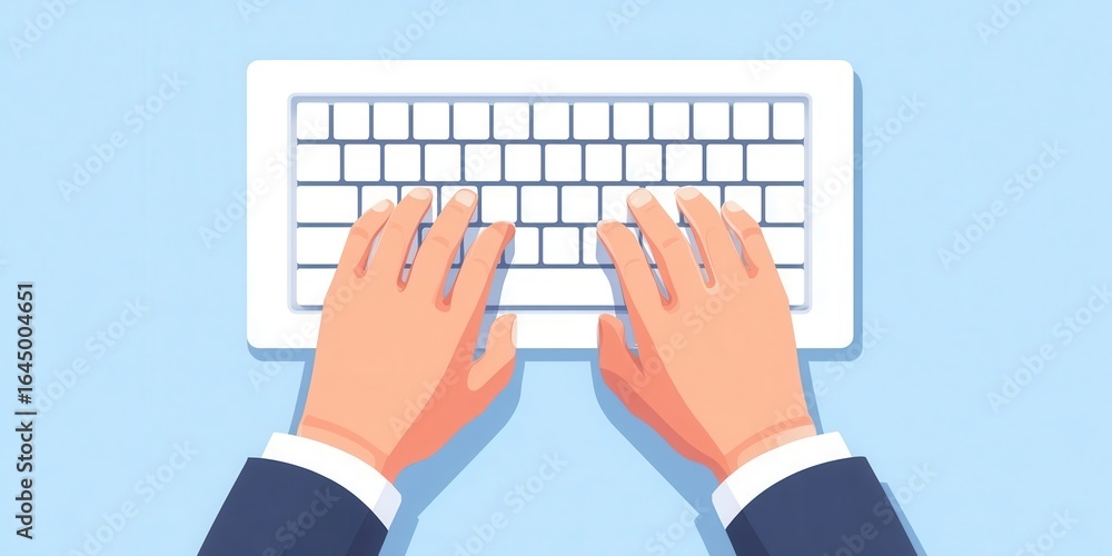 Poster incognito user concept. hands typing on a white keyboard against a blue background.