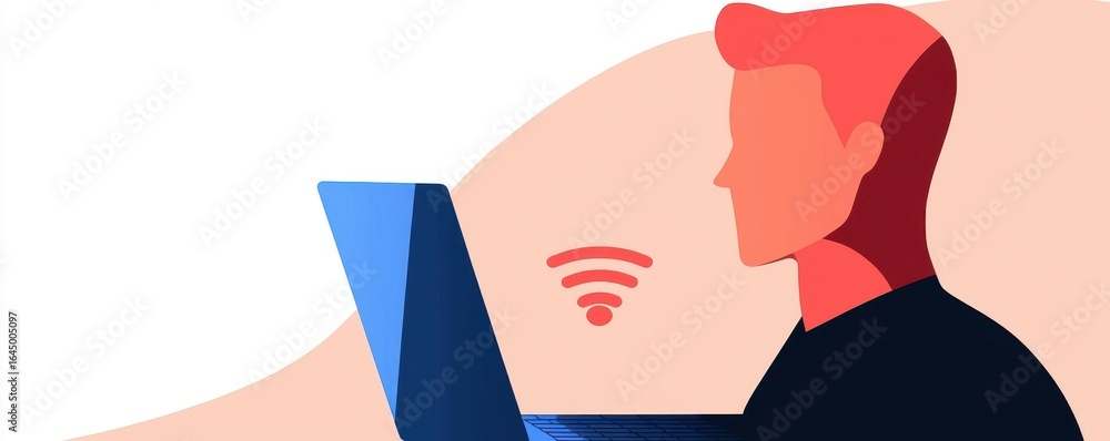 Poster incognito user concept. illustration of a person using a laptop with wifi symbol.