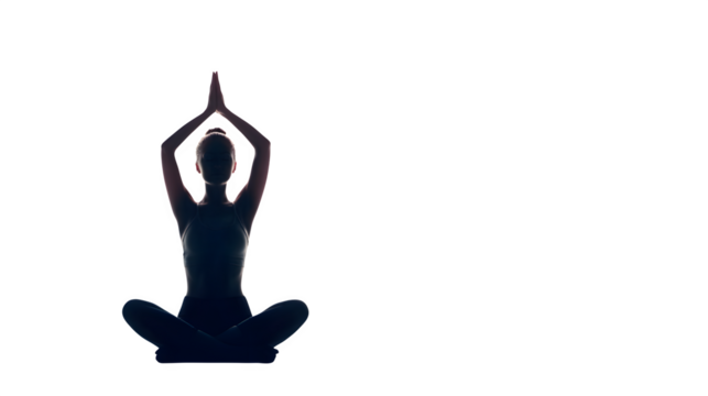 yoga pose silhouette, calm female figure, isolated on white, minimal soft shadows, wellness concept