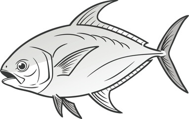 Realistic Rup Chanda Pomfret Fish Illustration. Detailed Pomfret Fish Marine Animal Design. High Quality Realistic Rup Chanda Fish Artwork. Realistic Pomfret Fish Sea Life Illustration. Rup Chanda Pom