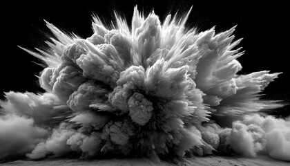 A powerful, monochrome explosion of dust