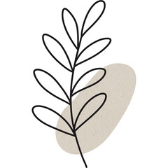 Obraz premium Minimalist botanical line art with beige abstract shape, simple elegant natural design