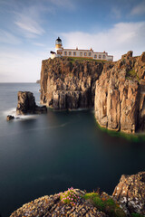 Scotland landscape with sea coast cliff at sunset, Neist point - Isle of skye