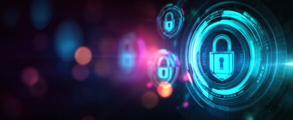 The futuristic digital padlock symbolizing advanced cybersecurity and protection measures.