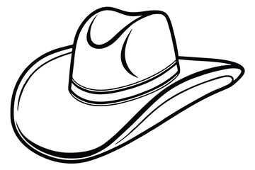 Single white cowboy hat exhibits a classic Western silhouette, featuring simple line art