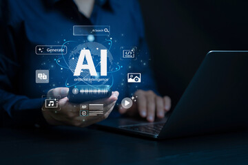 AI Content Generation and AI-Powered Social Media Automation for SEO articles, AI Assistant created generate art, text, video, audio and review in content marketing. digital marketing, advertising.	