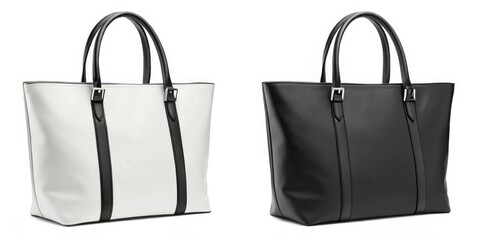 Naklejka premium Elegant Black and White Leather Tote Bags on White Background
