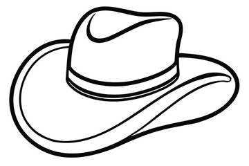 Outlined white cowboy hat with a black brim sits against a plain background