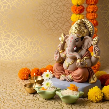 Happy Ganesh Chaturthi 2025 minimalistic poster with festive themed elements