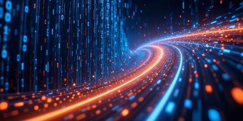 Dynamic digital pathway illuminated with vibrant glowing streams representing futuristic data flow