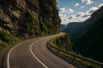 Scenic Mountain Road with Blue Sky