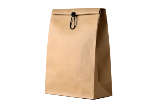 Kraft paper bag with string closure Packaging mockup, sustainable and eco-friendly design for various product presentations, isolated on white.