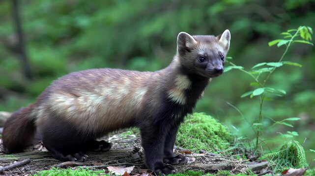 Wild Marten Alert in Natural Forest Habitat