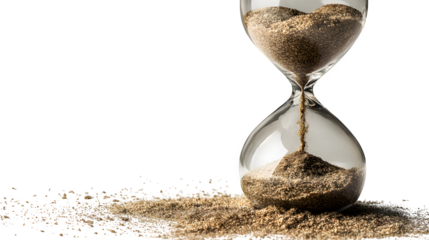 hourglass with sand gently flowing, symbol of mindful time, isolated on white background
