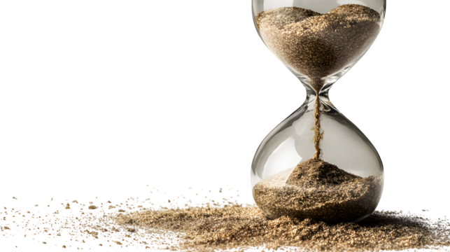 hourglass with sand gently flowing, symbol of mindful time, isolated on white background