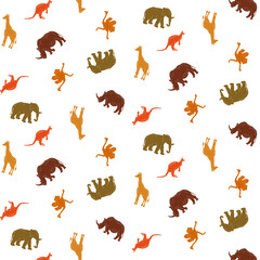 White background with animals.Vector seamless pattern with colorful silhouettes of wild animals on a white background.