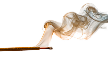 incense stick burning with light smoke trail, peaceful mood, white background