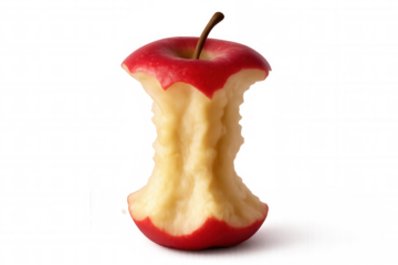 Apple core resting on a transparent background, representing healthy eating and dieting, highlighting nutrition and fresh food choices