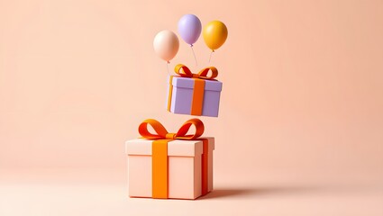 Fototapeta premium Pastel Gift Boxes with Balloons; Festive 3D Render; Joyful Celebration