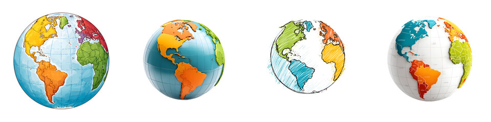 Globe Earth Set: Colorful World Map Illustrations