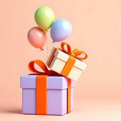 Pastel Gift Boxes with Balloons: Festive, Joyful, 3D Rendered Illustration