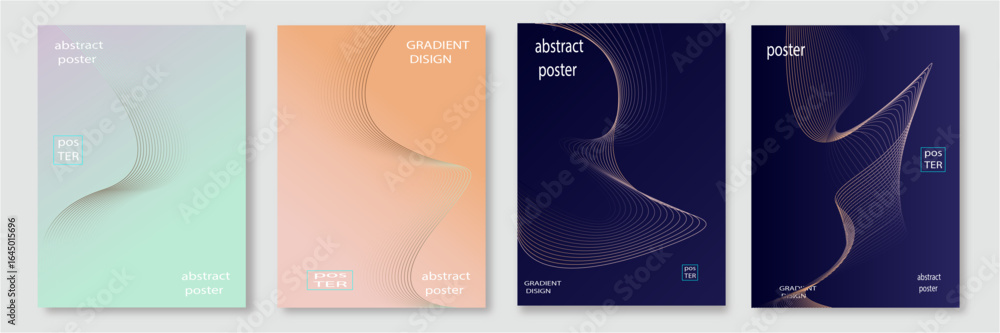 Poster modern gradient poster on pink background vector set. cover template with red perspective geometric 