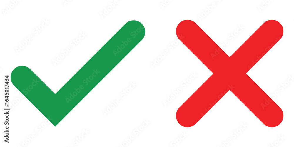 Poster check box tick mark icon set button correct right wrong buttons or yes or no checkmark red cross gre
