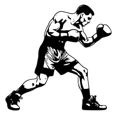 Fototapeta premium Boxer in a fighting stance, ready to attack