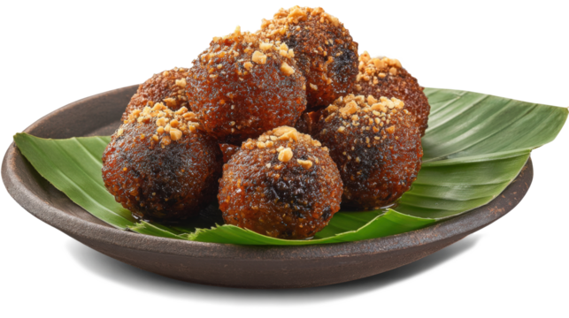 Cilok bumbu kacang, or Indonesian street food famous in Java, isolated on a white background