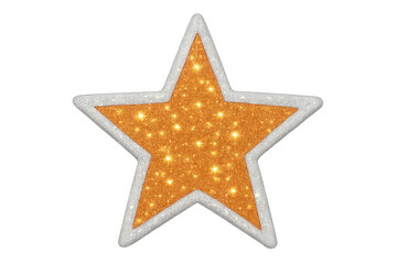 Fototapeta premium Sparkling golden holiday star with silver trim, transparent background, highlighting seasonal festive design and decorative elegance