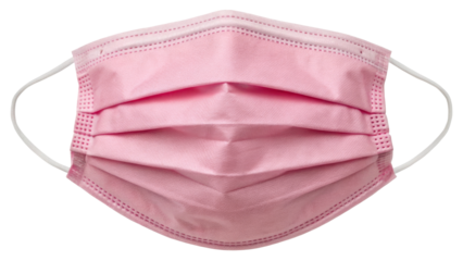 Pink Disposable Surgical Mask with Earloops isolated on White Background