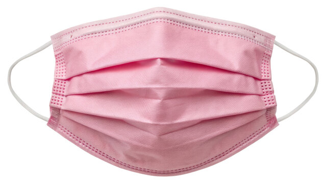 Pink Disposable Surgical Mask with Earloops isolated on White Background - Powered by Adobe