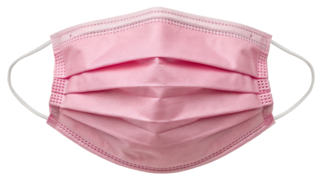 Pink Disposable Surgical Mask with Earloops isolated on White Background