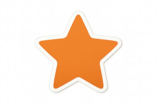 Orange star-shaped icon featuring white border, floating against transparent backdrop, ideal for design layouts