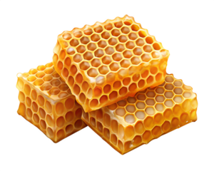 golden honeycomb with a hexagonal pattern of cells against a white background