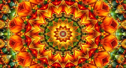 Abstract Kaleidoscope Mandala of Orange and Green Hues background