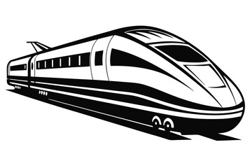 Fototapeta premium Sleek black and white bullet train races forward in dynamic line art style