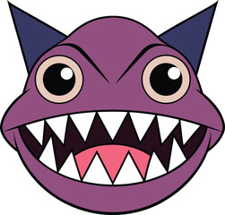 Creepy Cute Purple Monster Cartoon Head With Sharp Teeth Vector Art