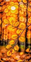 Autumn Forest Scene With Golden Yellow Leaves And Bokeh Effect