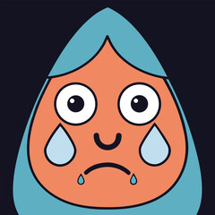 Crying Sad Water Droplet Cartoon Character Illustration On Dark Background