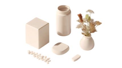 minimalist 3D self-care subscription box with soft shadows, white background