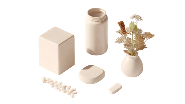 minimalist 3D self-care subscription box with soft shadows, white background - Powered by Adobe