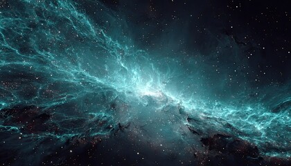 Cosmic nebula, vibrant turquoise streams