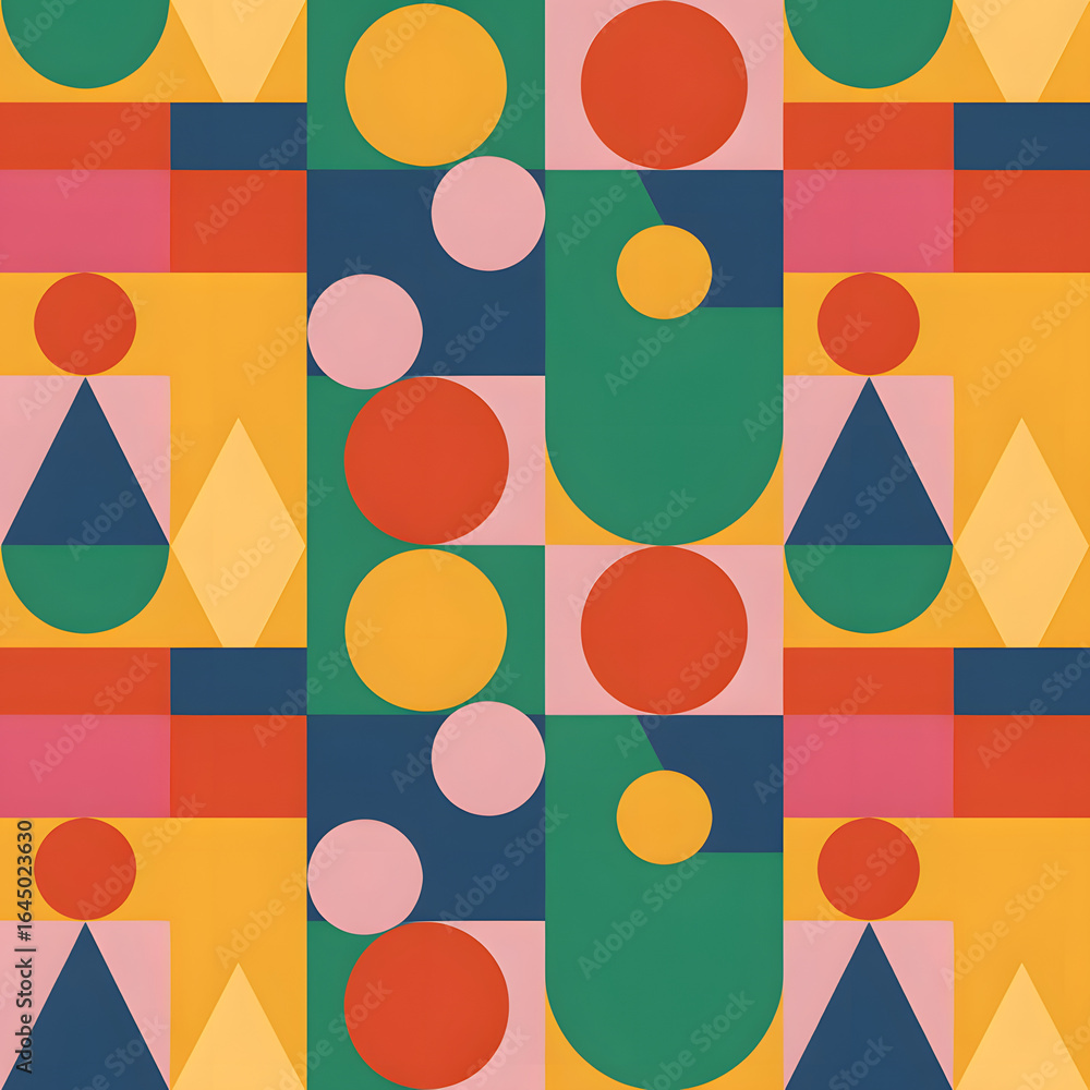 Aufkleber geometric harmony: an abstract composition featuring a vibrant array of colorful shapes, each elemen