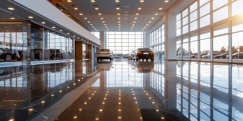 Modern Car Showroom Interior with Gleaming Polished Floors